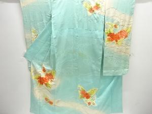 アンティーク　芝草に蝶模様刺繍振袖